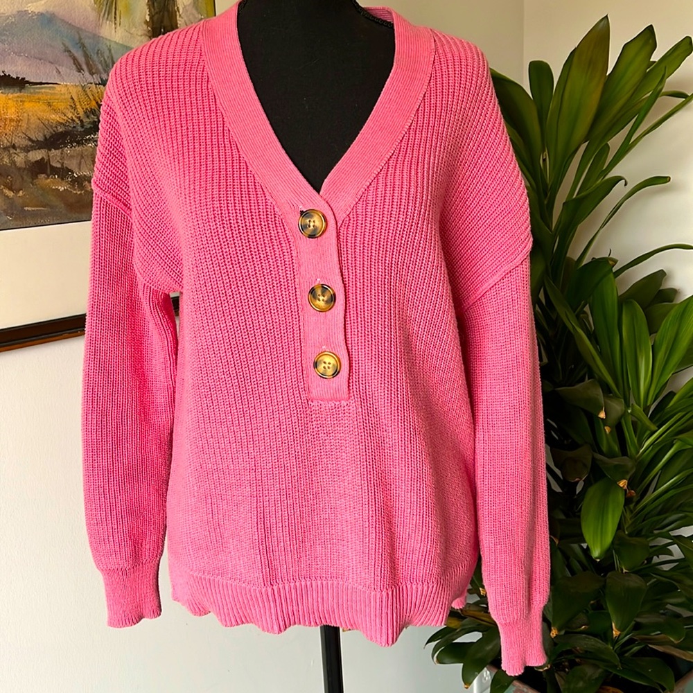 Cotton Knit V-Neck Sweater